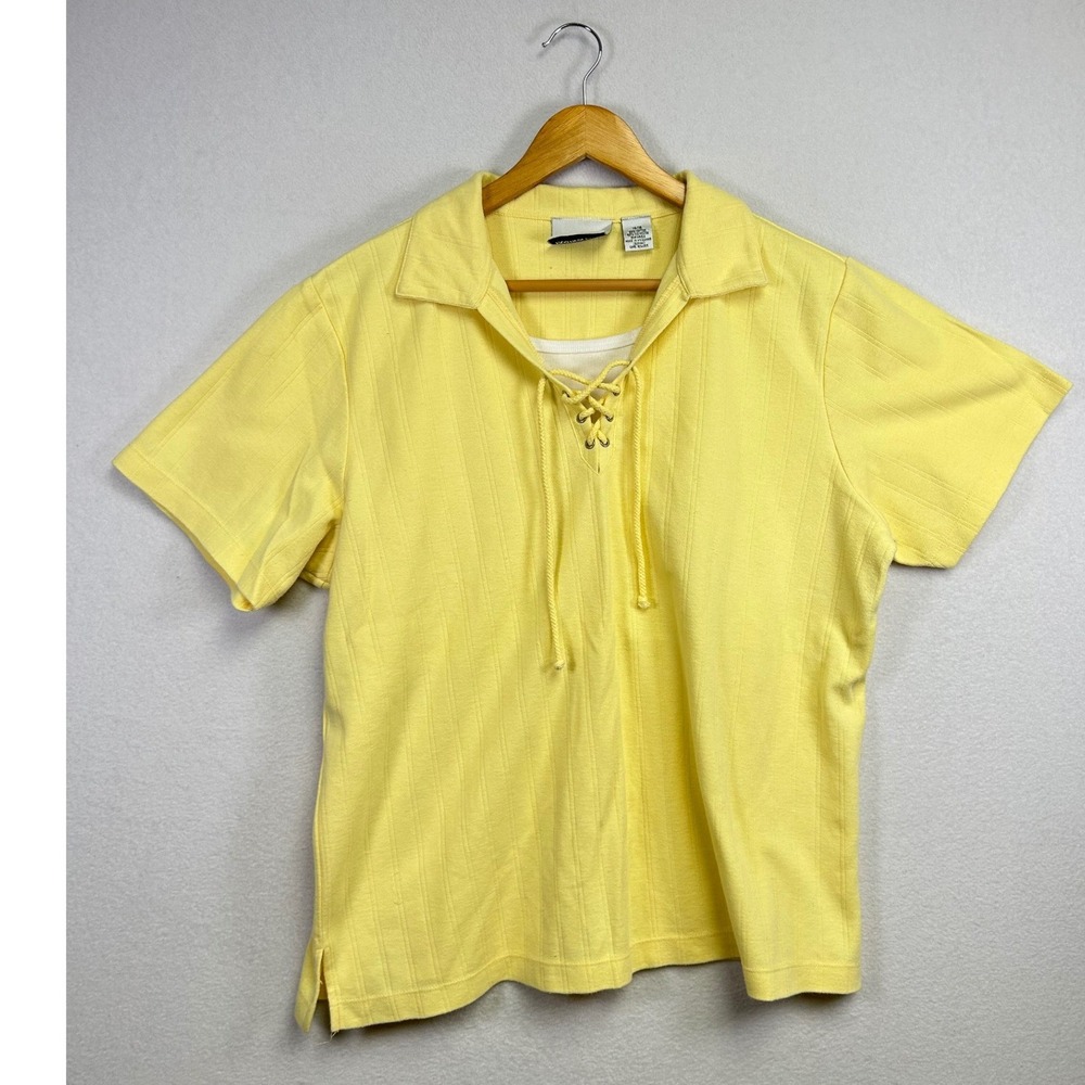Fashion‎ Bug Women's Yellow Striped Lace Up Polo Shirt Size 14 16